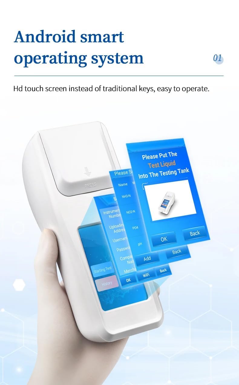 Residual Chlorine Tester Detector Pool Water Quality Rapid Measurement with Measuring Range 0.04-15mg/L Touch Screen Detection Time 3 Minutes Test Results Exportable