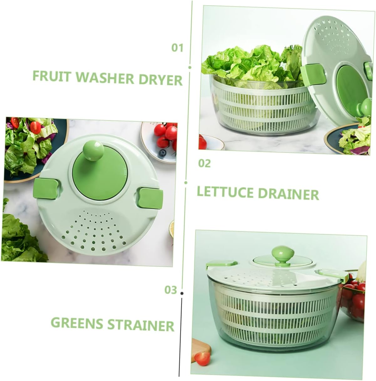 OUNONA Kitchen Strainer Salad Spinner Collapsible Herb Dryer for Quick Vegetable Cleaning
