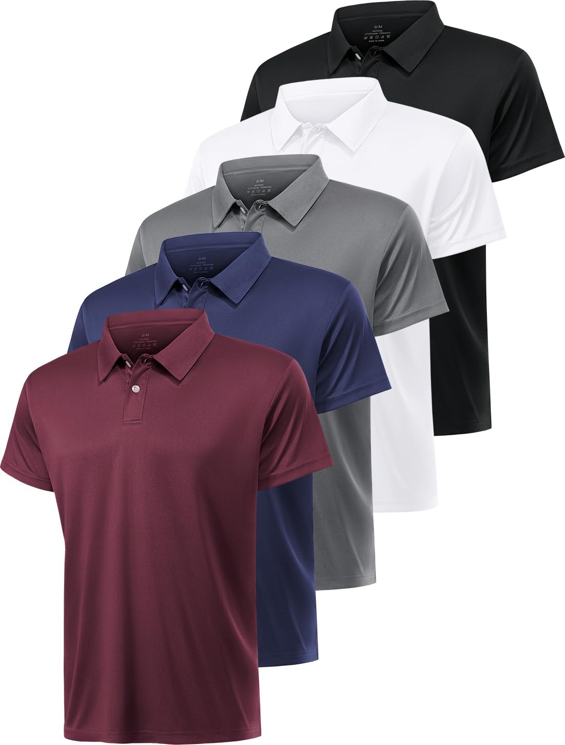 5 Pack Polo Shirts for Men Dry Fit Short Sleeve Golf T-Shirt Moisture Wicking Collared Casual Work Tops