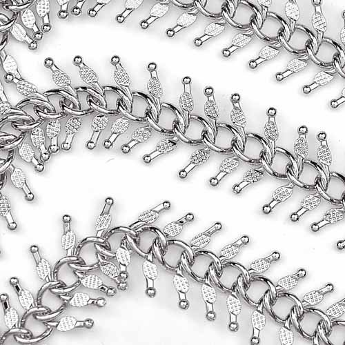 Chainologie Pure Rhodium Plated Chain _#64: Fancy Textured Fishbone Chain (per 25-foot Hank)