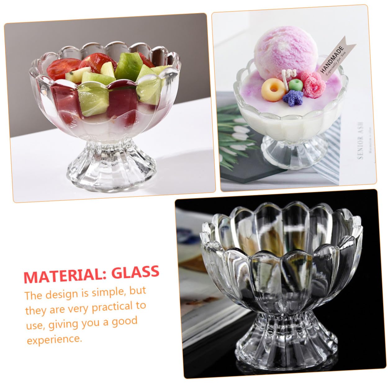 Set 6 Pezzi Tazze Da Dessert e Coppe Di Gelato in Vetro Trasparente 100 Ml, Resistenti a Caldo e Freddo, Per Budino e Uso Quotidiano Famigliare