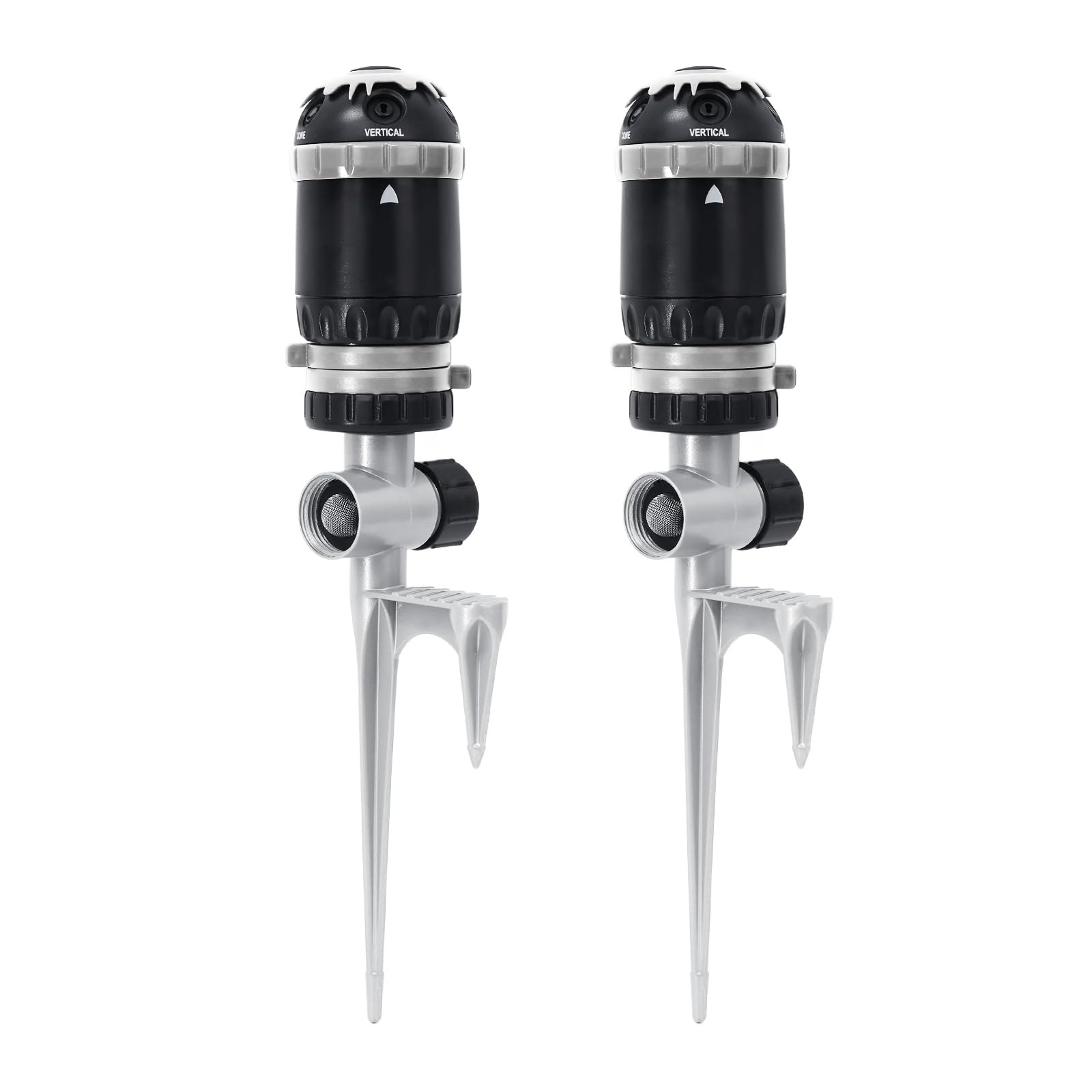 RESTMO 2 Pack Gear Drive Sprinkler with Step Spike Base, Silver
