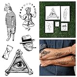Tattify Line Drawing Temporary Tattoos - Hodgepodge (Complete Set of 10 Tattoos - 2 of each Style) - Individual Styles Available - Fashionable Temporary Tattoos