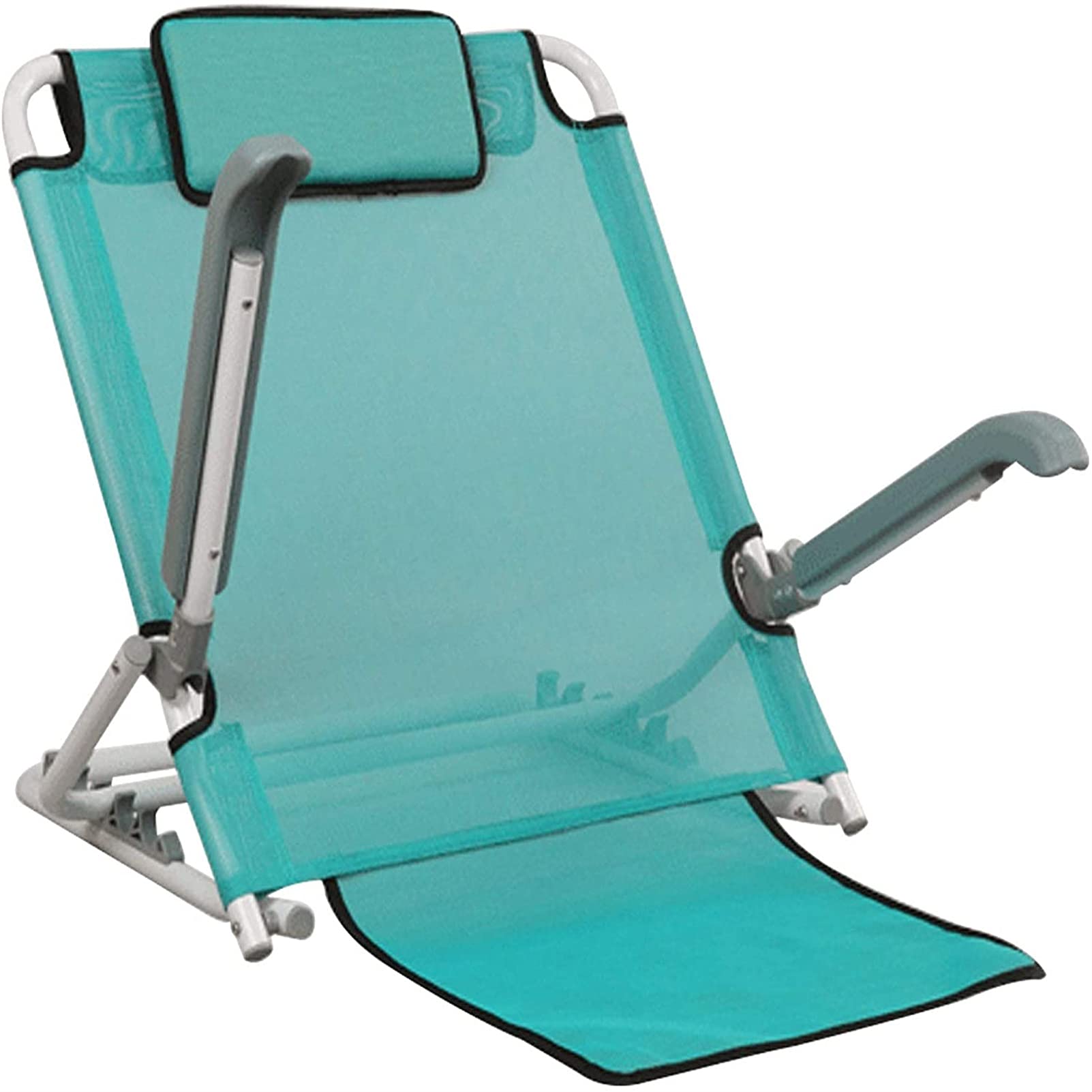 Adjustable Angle Back Rest with Armrest for Bed Portable Folding Lumbar Support Bracket Recliner Chair for Elderly and Paralyzed Patients Blue (With Handrails)