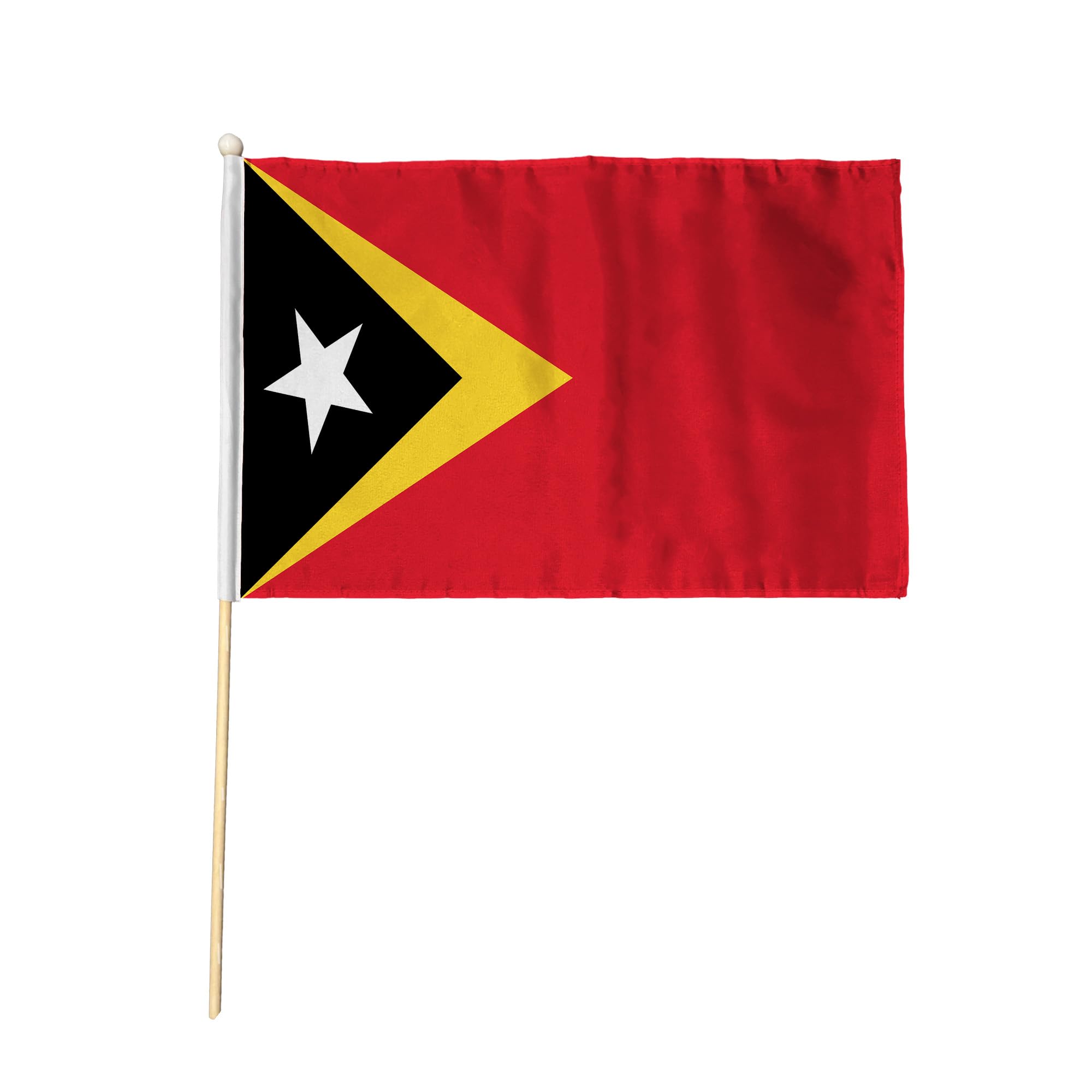 Flagtex East Timor Timor Leste Pack of 6 Hand Waving Flag (18x12 Inch Large) - Premium Wooden Stick Hand Flag Big Size Natural Wood Pole Timorese National Flag Events Parades Celebrations — image 1