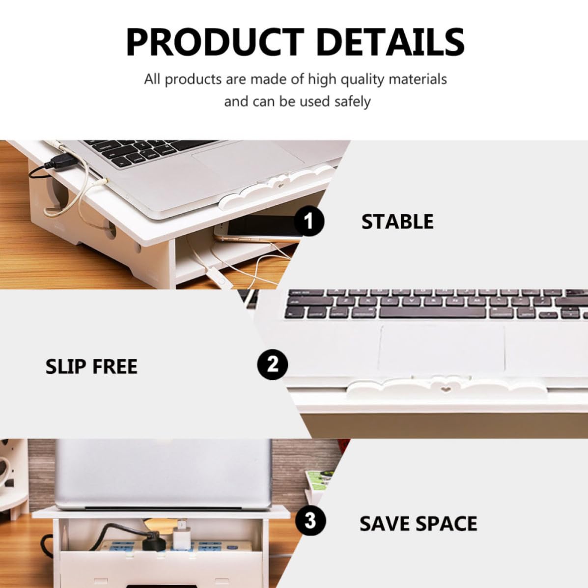 MAGICLULU Supporto per Laptop Rialzo Computer Portatile Funzione di Raffreddamento e Storage, Supporto Display, in Wood Plastic Board, Bianco, per Casa e Ufficio