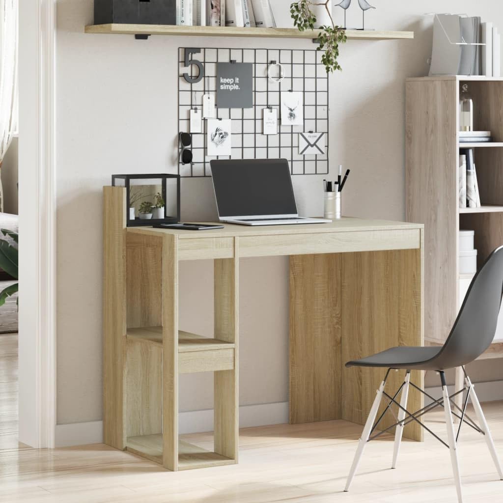 Escritorio pequeño para estudiantes, roble Sonoma, 103,5 x 56,5 x 94 cm, material de madera con amplio espacio de almacenamiento y diseño que ahorra espacio para pequeñas oficinas
