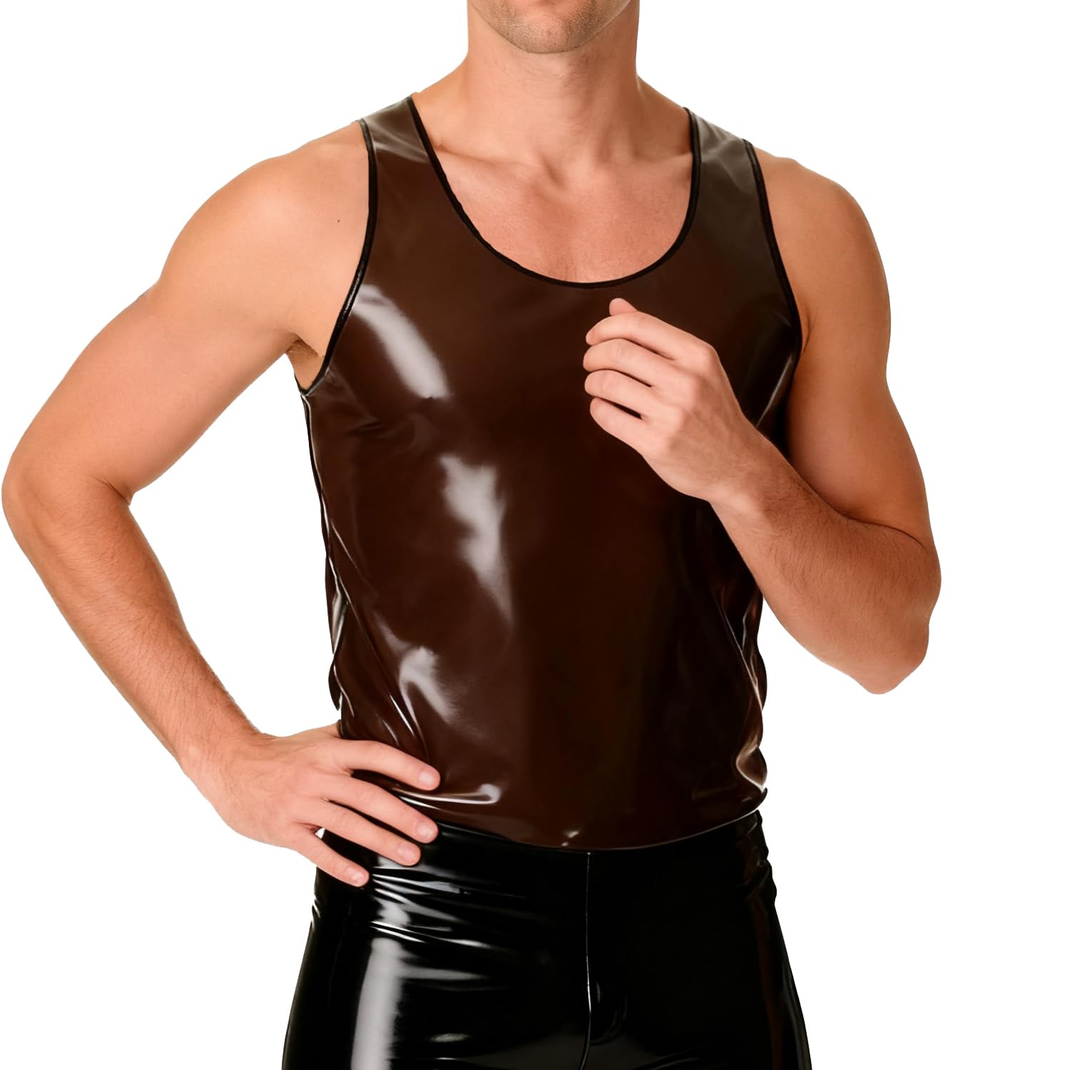 IOKUKI T-Shirt en Latex Fait Main pour Homme,Gilet sans Manches en Latex Noir Transparent,Convient aux Vêtements Rubber Club