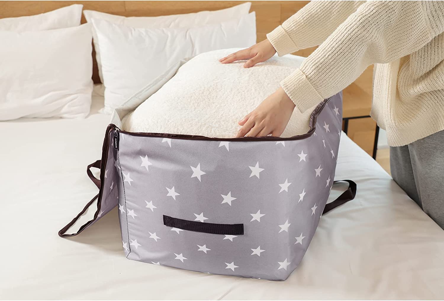 DOKEHOM 3 Piezas 105L Bolsa de Almacenamiento Grande, Bolsa de Tela para Ropa, tamaño Ultra Grueso bajo la Cama, a Prueba de Humedad (Gris)