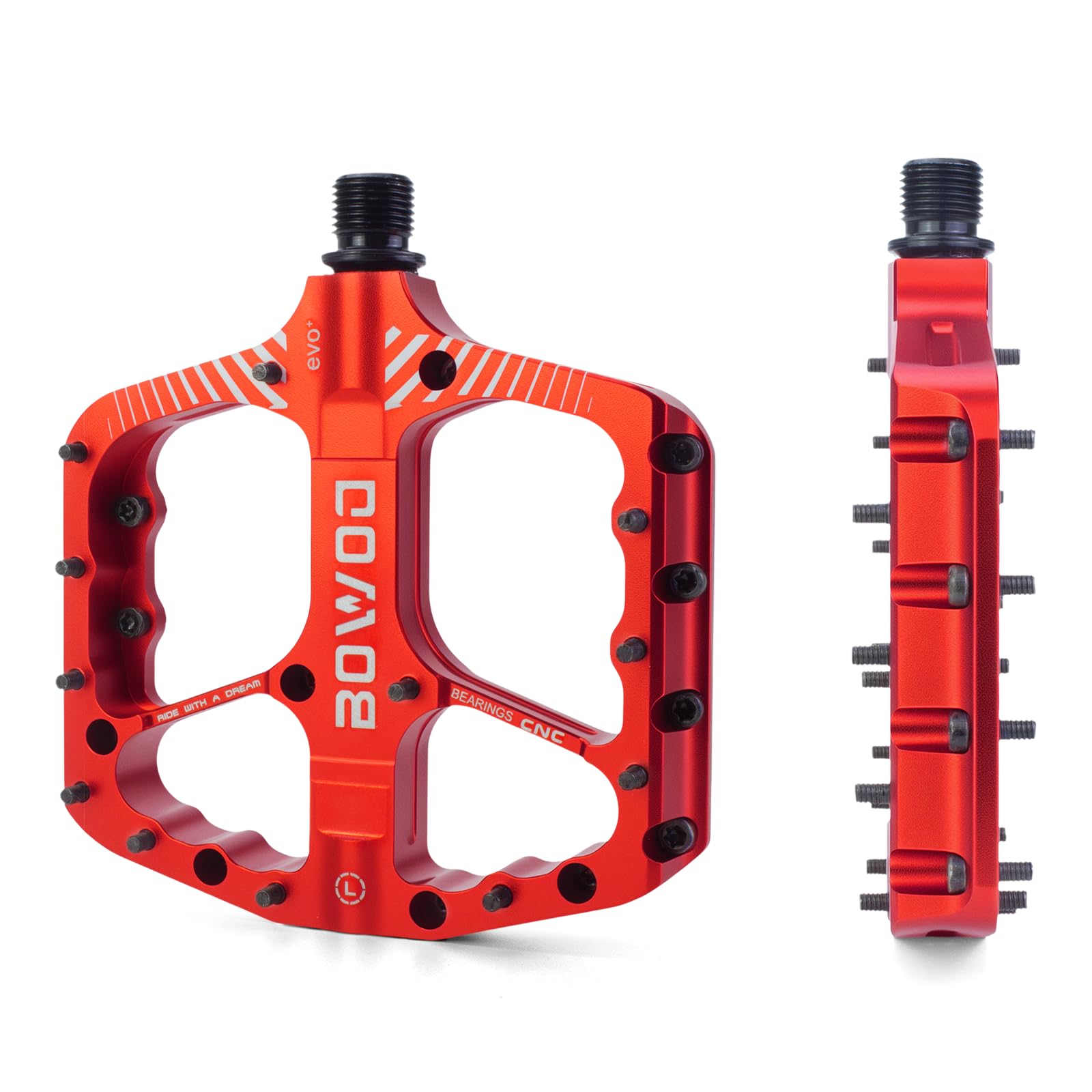 MTB Mountain Bike Pedal Platform Flat Bicycle Pedals Aluminum Alloy Non-Slip 9/16" Metal Bike Pedals with 3 Bearings for Road, red