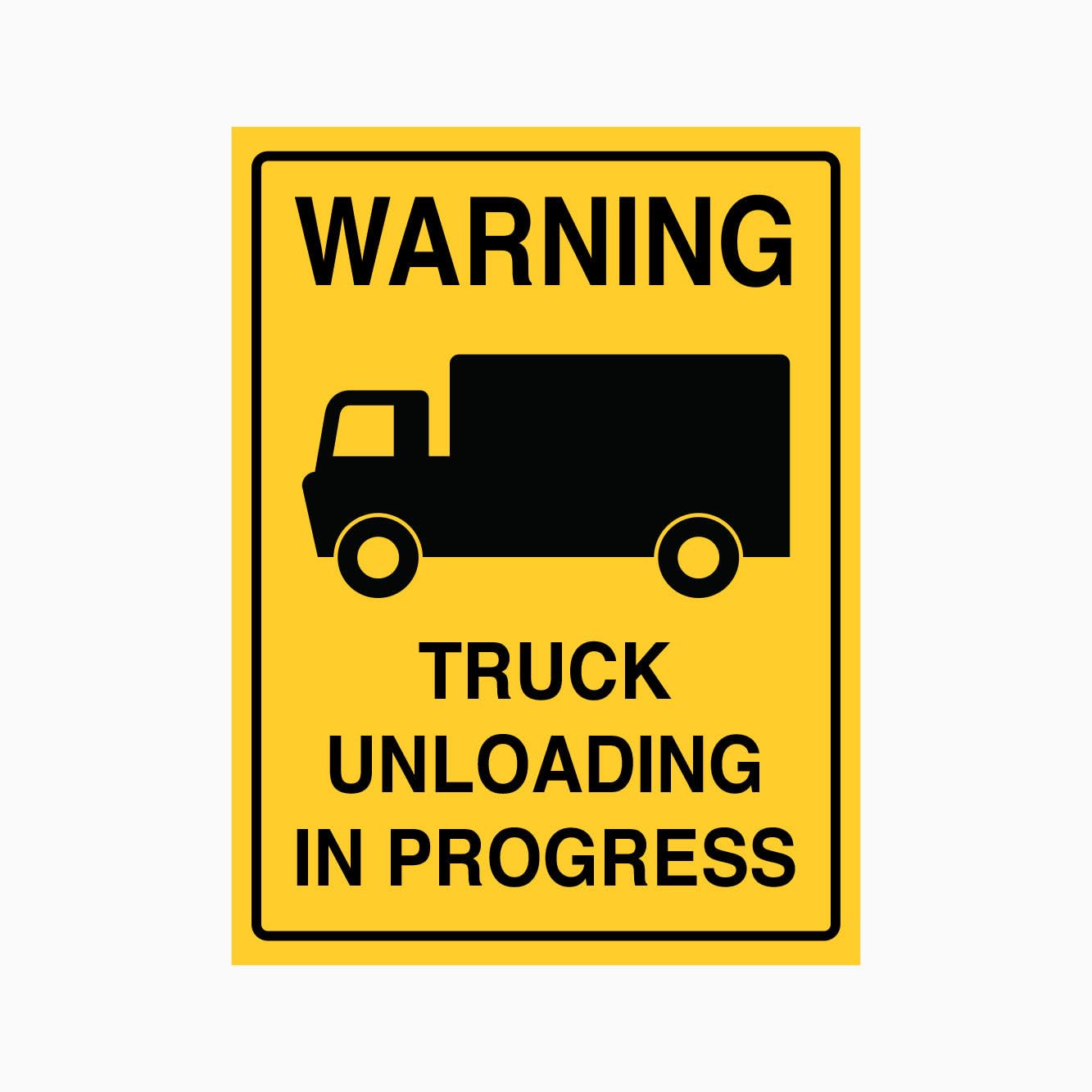 WARNING TRUCK UNLOADING IN PROGRESS Sign, 12x8 Metal Tin Sign, Trucks are unloading nearby.