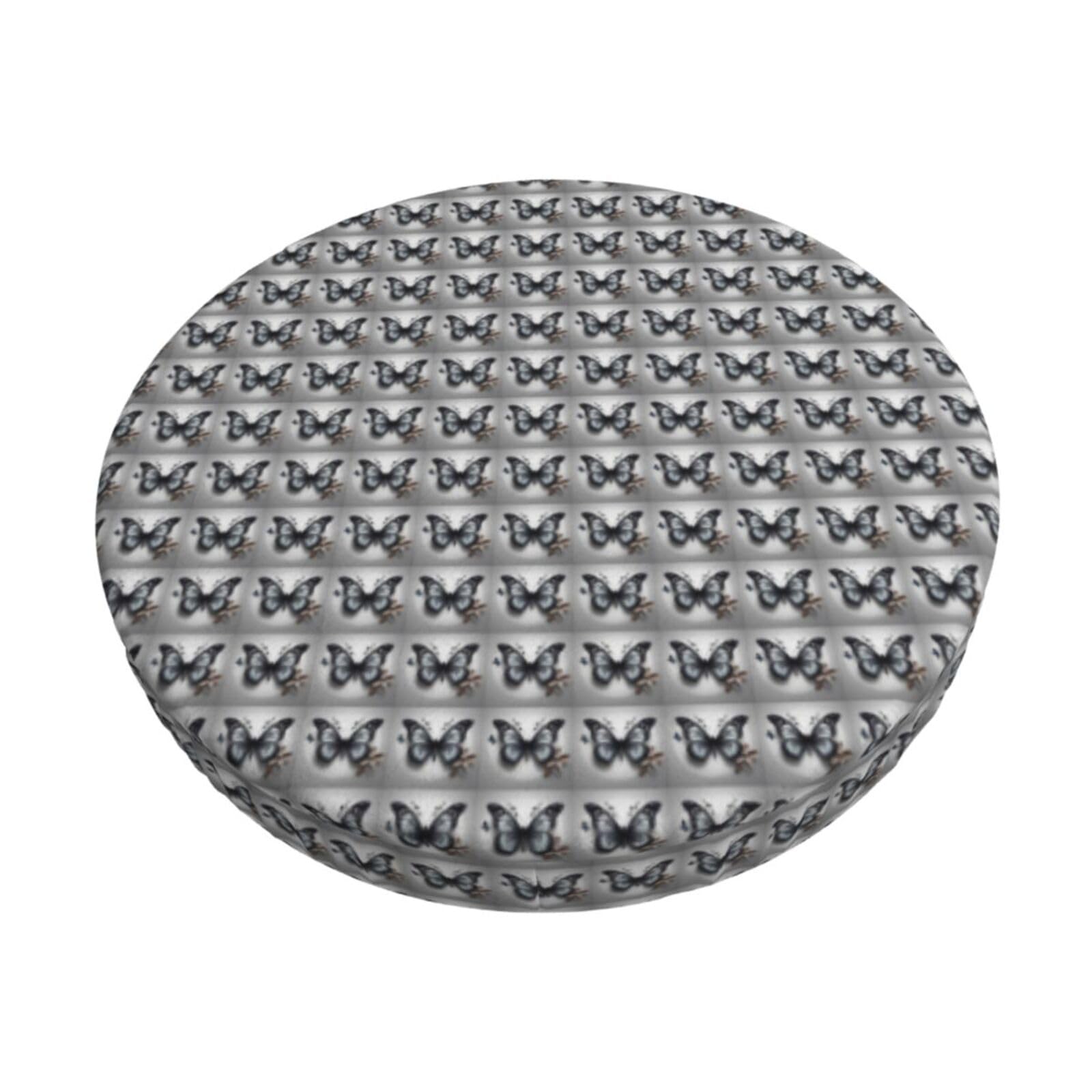 FBGHHTY Gray Teal Flower Butterfly Print Round Bar Chair Cushion Cover Washable Circular Seat Protector Dining Room Kitchen
