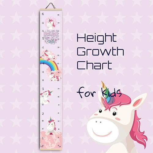 Miniatura 5 de Tabla de crecimiento de altura para niños unicornio regla de lona de medición de bebé. Decoración de pared colgante de guardería para niñas, regalo