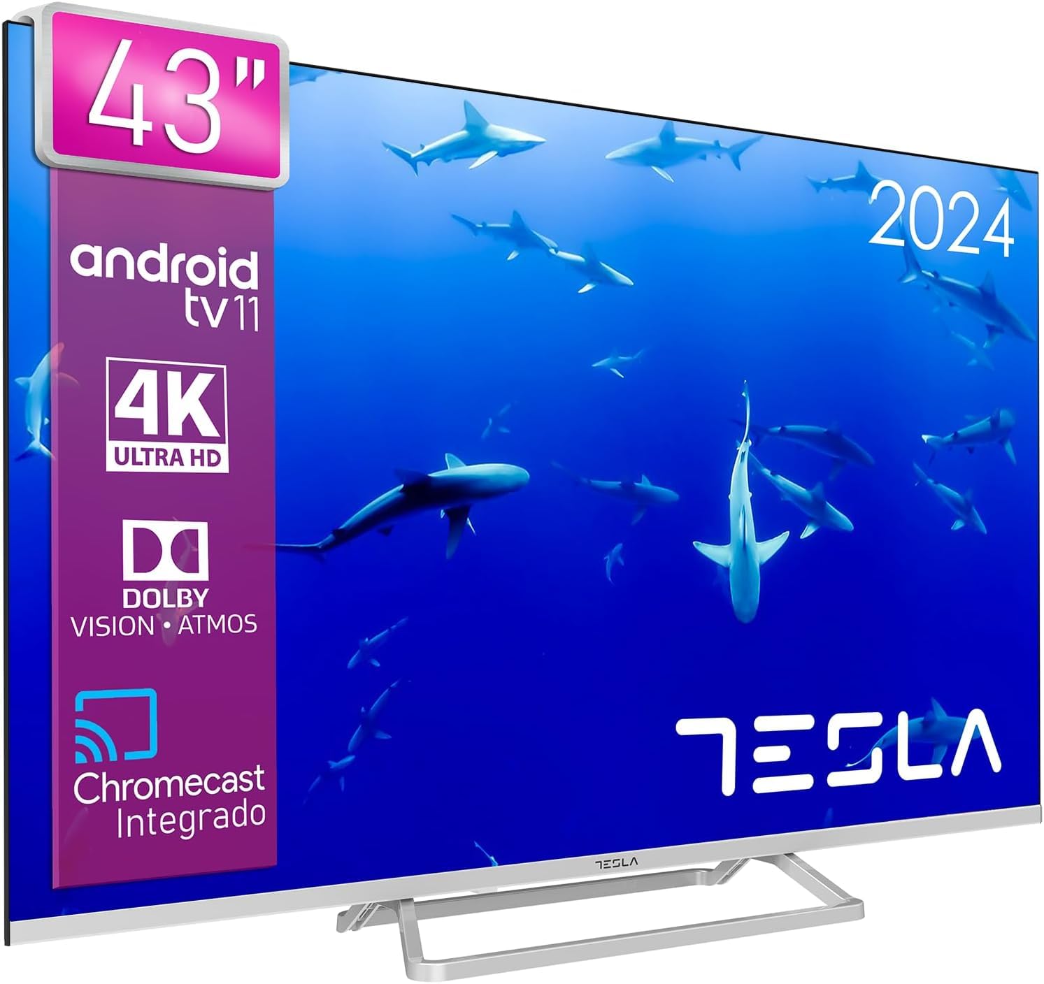 TESLA - Smart TV de 43" (109cm), Televisión Resolución UHD, Android TV 11, Hey Google Official Assistant, WiFi & Bluetooth, 2 Altavoces 10W, Chromecast Integrado, HDR10 3.840x2.160 (43E635SUS) - 2025