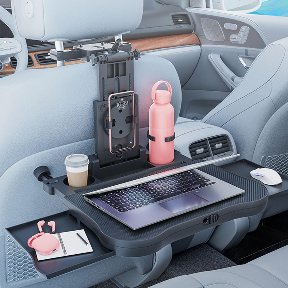 YDSTNiu 1 Pack Car Back Seat Tray Table for VW Tiguan (II) Typ AD1 BJ 2016-2023 2024, Folding Laptop Desk Backseat Organizer Workstation with Phone Holder Cup Slot Food Tray