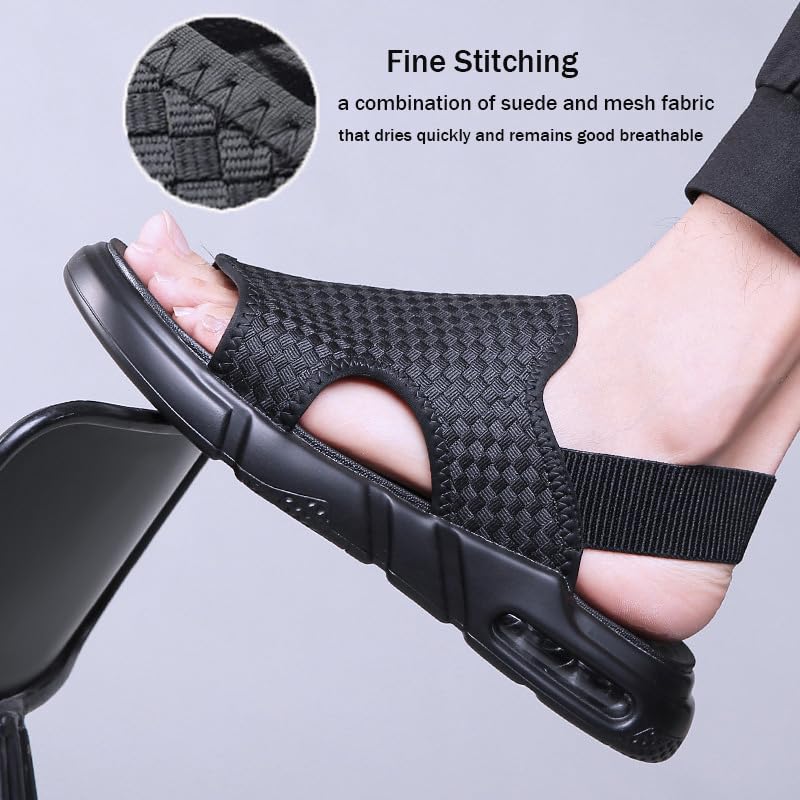 Soft Sole Black Woven Summer Sandals for Men's Open Toe Breathable Outtdoor Anti-Slip Beach Casual Height Increasing Sandalias Shoes2