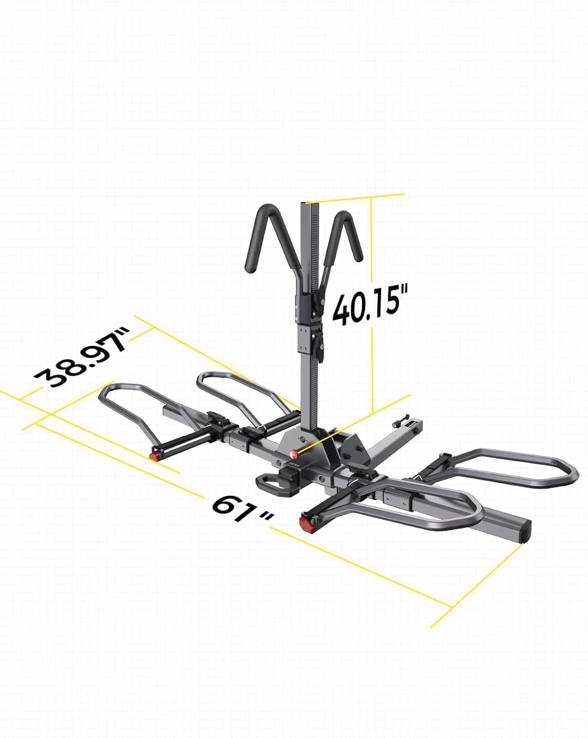 KYX Bagażnik samochodowy na rower 81,6 kg, maksymalne obciążenie, hak holowniczy do roweru elektrycznego, 12,7 cm Fat Tire Bike, składany kompaktowo, odchylany w dół, podwójny system zapobiegający
