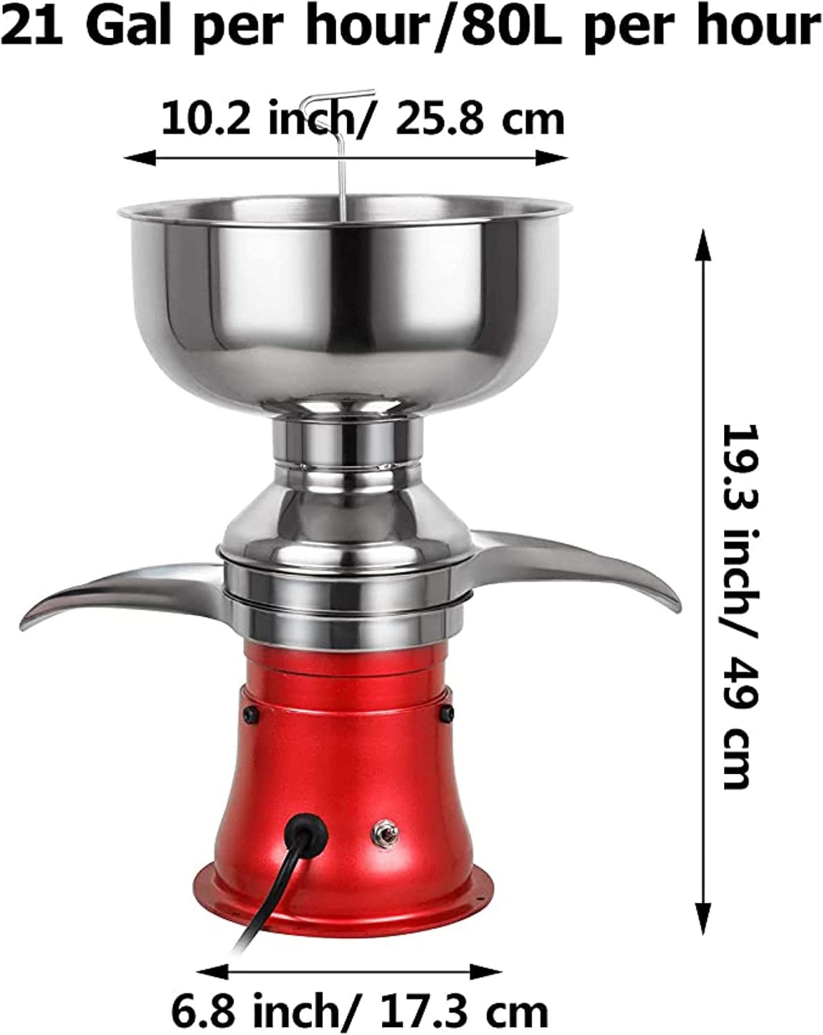 Separador centrífugo de Nata de Leche eléctrico, Nata separada y Leche desnatada para Leche de Oveja, Cabra u Otros lácteos con Recipiente de Leche de 12 l, 80 l/h/110 V
