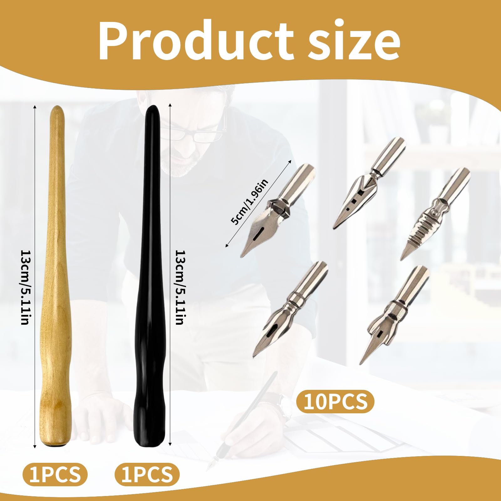 kit Calligraphie Plume avec 2 Porte-stylos Dip et 10 Plumes en Acier Inoxydable, Set écriture Artistique pour Dessin Manga Calligraphie débutant et Artiste confirmé, poignée Bois Ergonomique