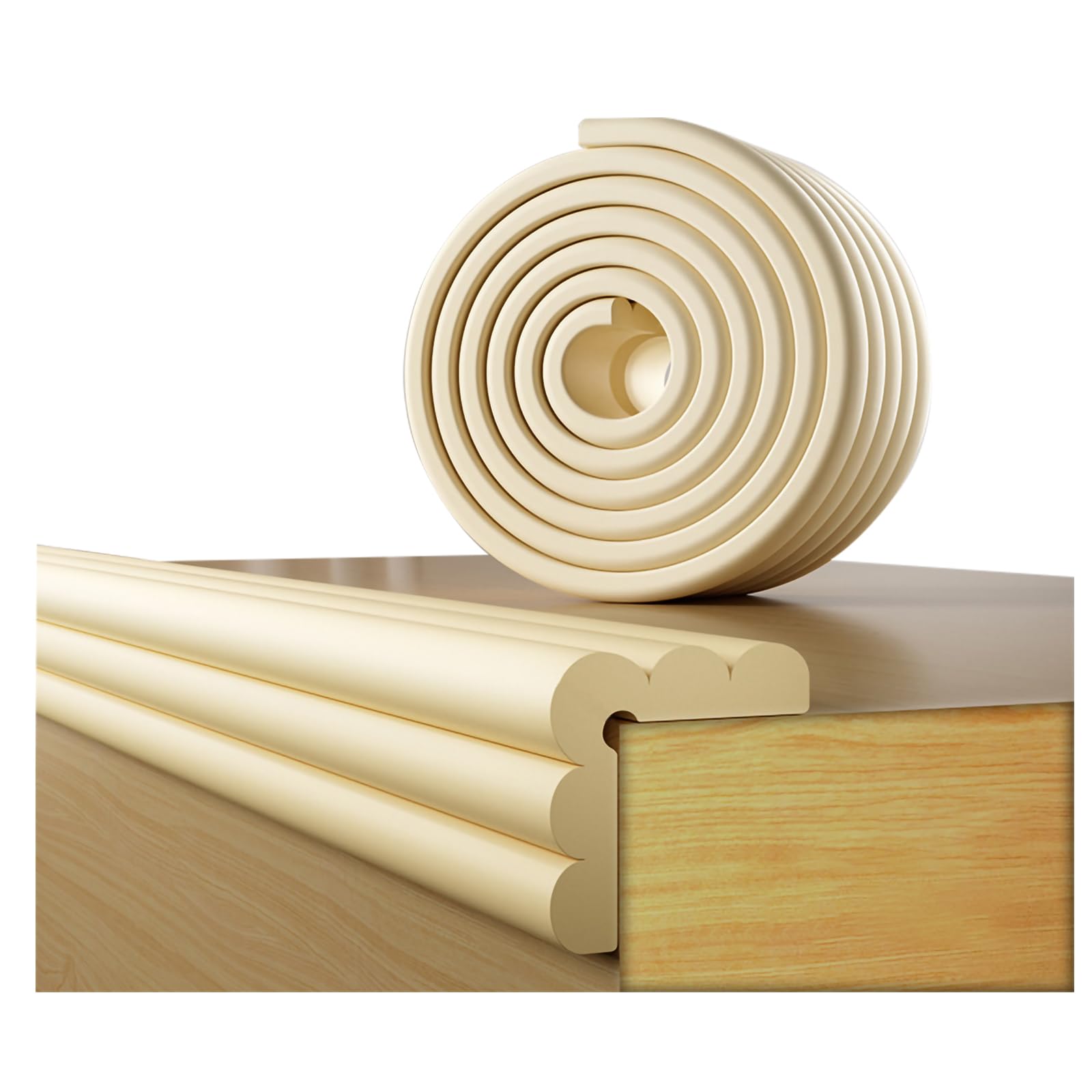 kantenschutz Kinder,Tischkantenschutz Baby 200cm x 8cm – Selbstklebender Schaumstoff-Schutz für breite Tischkanten – Sicherer Halt durch Power Tape, extra weich(Cremefarben/Beige)