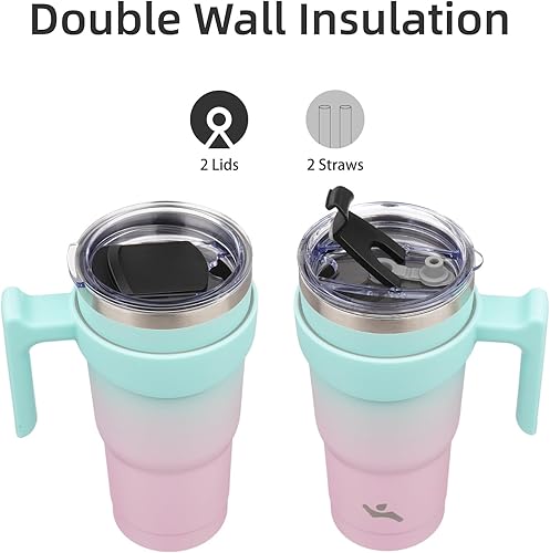 Miniatura 244 de 10 oz Tumbler with Handle and 2 Straw 2 Lid, Insulated Water Bottle Stainless Steel Vacuum Cup Reusable Travel Mug,Turquoise Negro