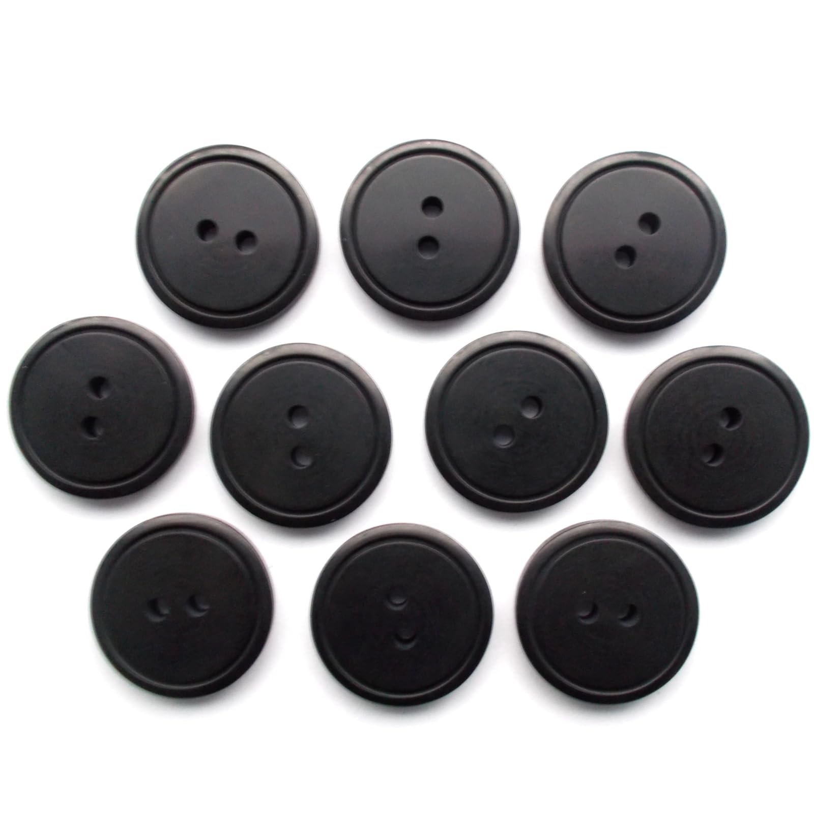 Easy Match Circle Edge Round 2 Hole Buttons - Pack of 10 (Black, 20mm)