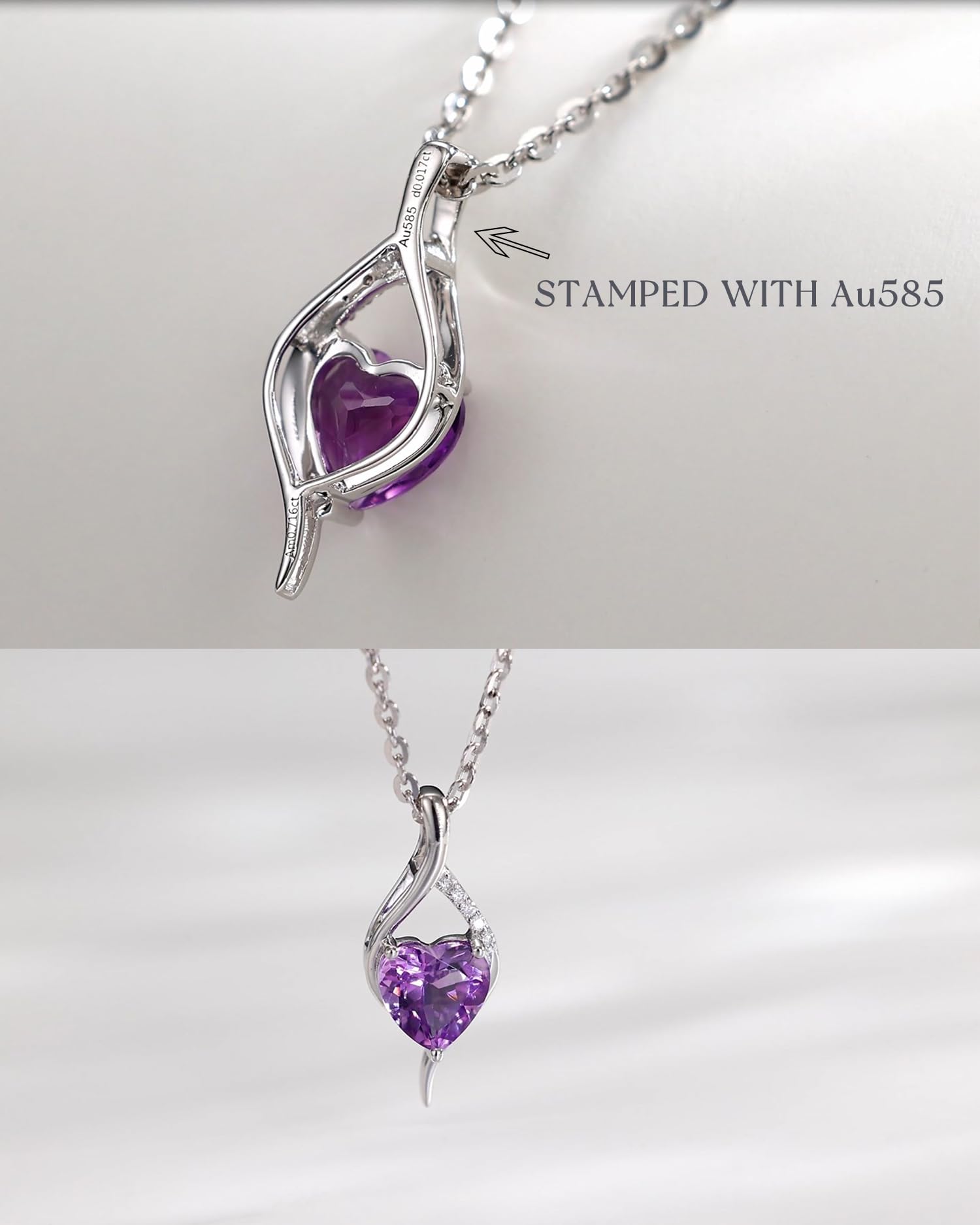 FANCIME 14K Solid White Gold Birthstone Necklace Genuine or Created 6mm Heart Gemstone Pendant with Lab Grow Diamonds Sterling Silver Chain Fine Jewelry Anniversary Birthday Gifts for Women 16" + 2"