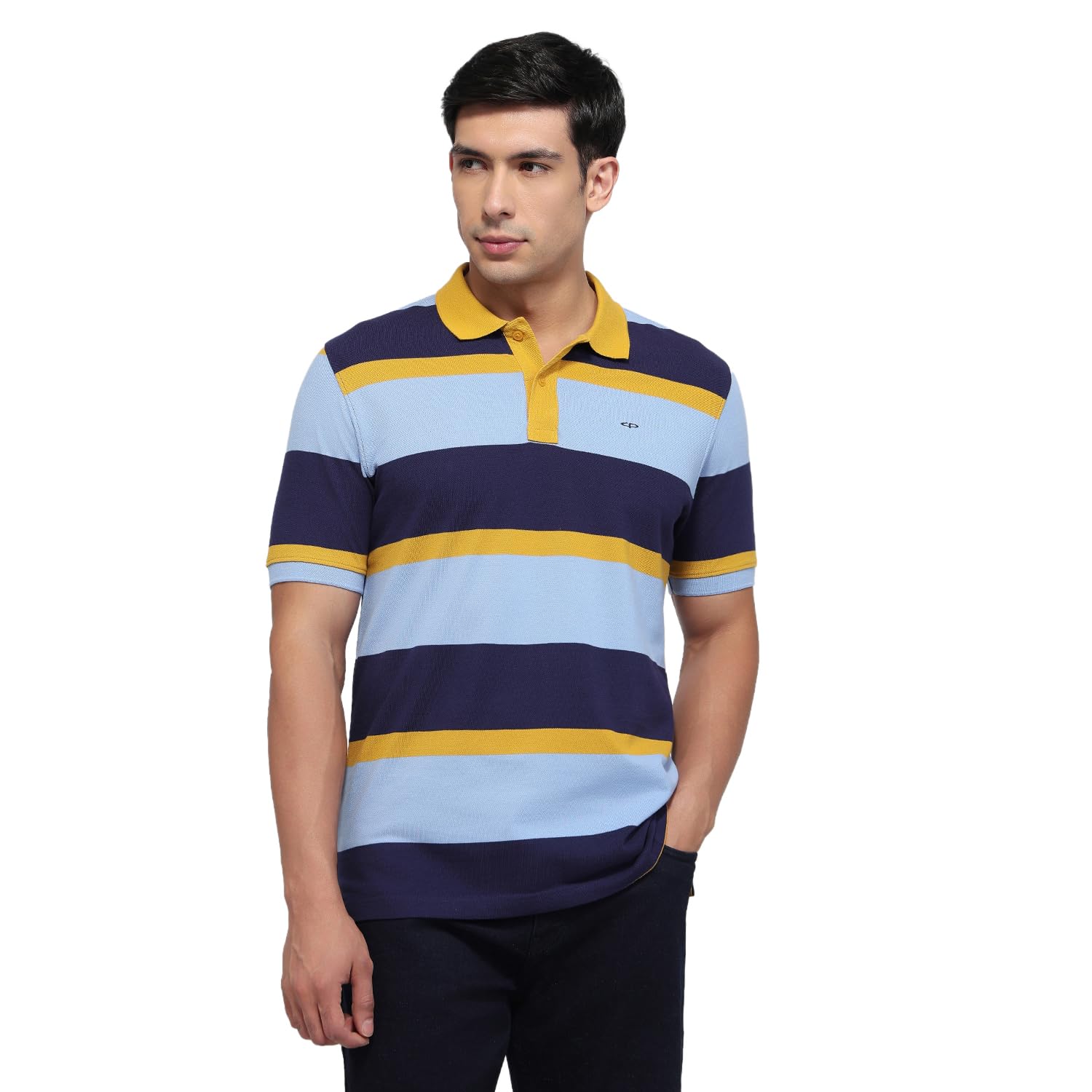 colorplus Men Regular Fit Stripe Pattern Pure Cotton Polo Neck Half Sleeve Casual T-Shirt-picture-48