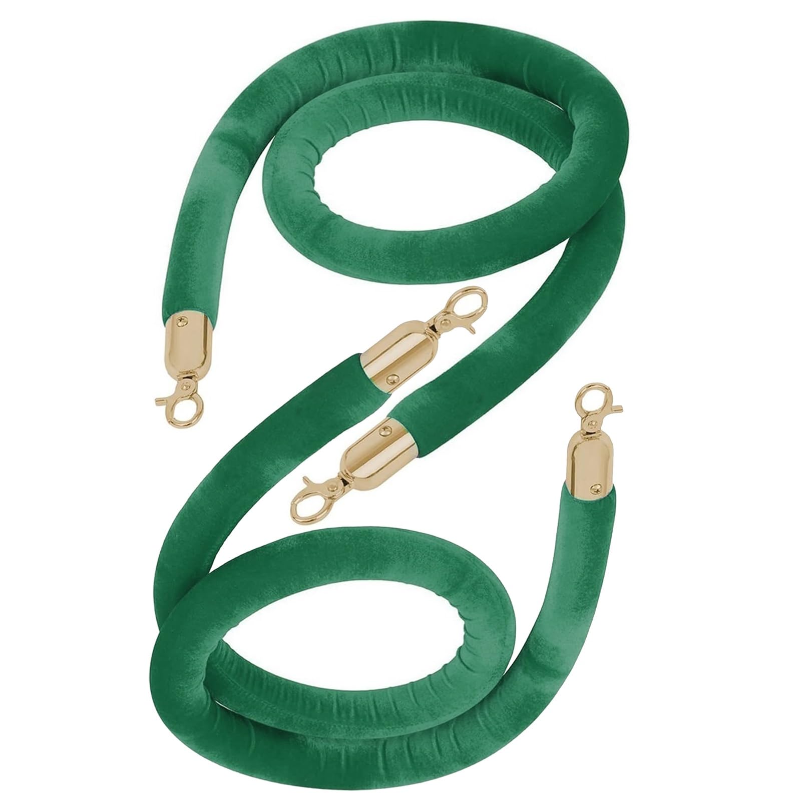 Aioneer Premium Silver Rope Barrier Post, 60-400Cm Adjustable With Gold Clasps, Durable Braided Hemp Velvet Rope For Crowd Control & Queue Management, Elegant Event Stanchion-Greengold-9ft/274cm