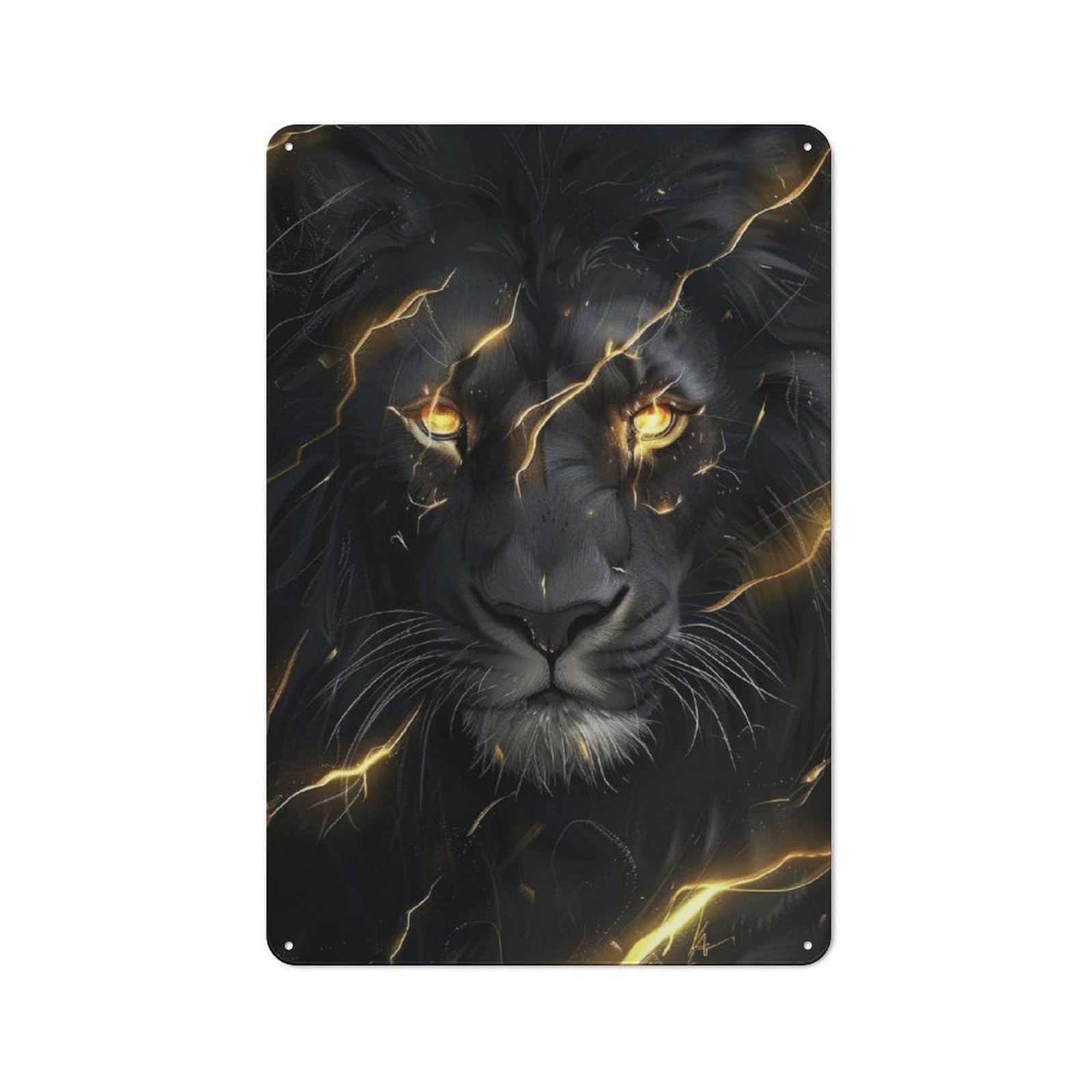 Junmoney Black And Gold Lion Character Decorative Tin Plaque 30X20cm Featuring Home Wall Decor For Flat, Dorm Room, Lounge Or Cafe