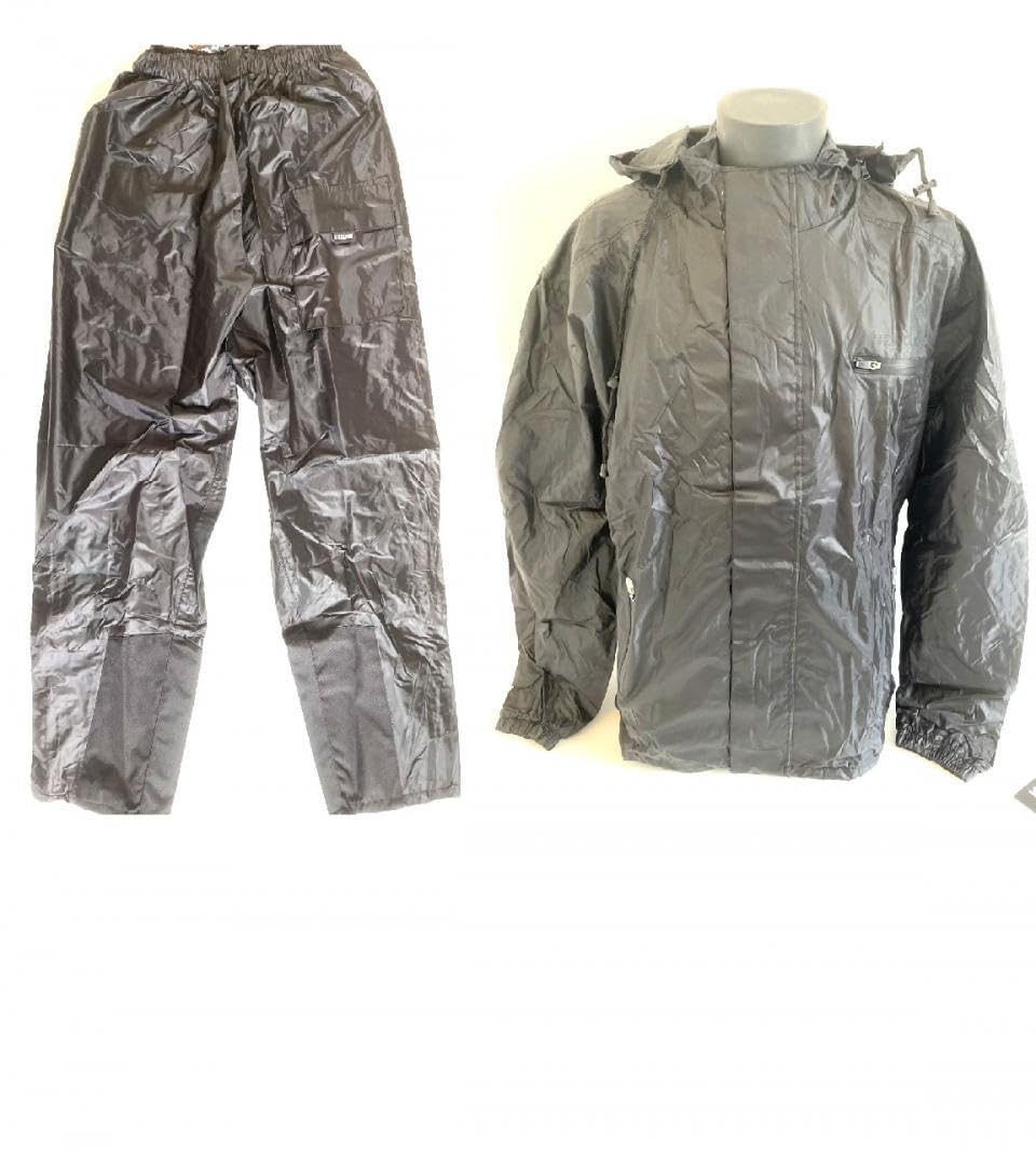 Nexone Ensemble veste et Pantalon de pluie taille XXL compatible avec Homme Femme noir PVC Nylon