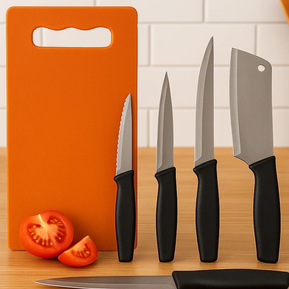 Kitchen Knife Set of 6 Professional Stainless Steel Chef Knife,Peeler and Scissor (Black) Paring Vegetable Potato Corer and Peeling Chef's with Non-Slip Handle for Home and Restaurant