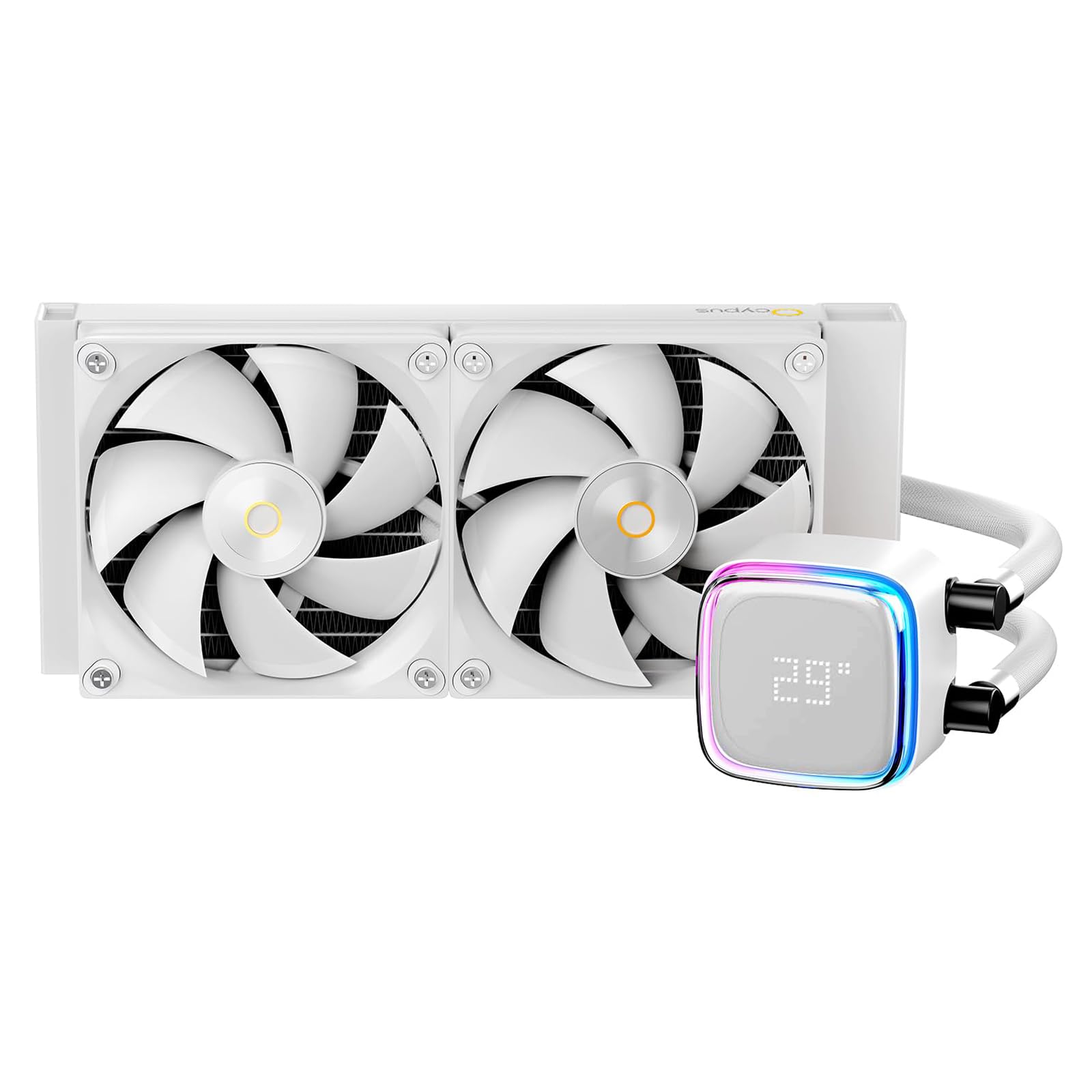 Ocypusiota L24 White Liquid Cooler CPU with Display,240mm Water Cooling System, 2 x120mm PWM Fans,240mm PC Water Cooler for LGA 1700/1200/115X/18XX, AMD AM4/AM5