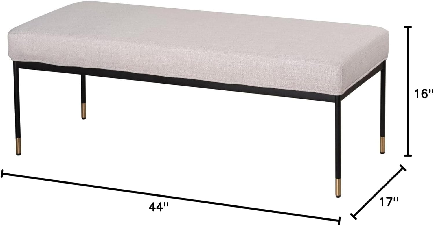 Cortesi Home Chaplin Fabric Ottoman, Beige with Black and Gold Metal Legs 44x17
