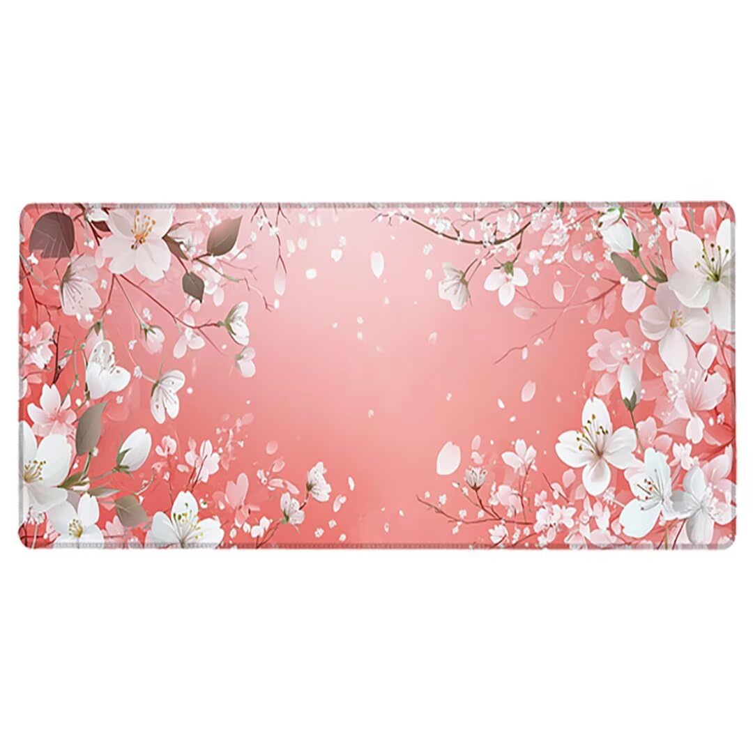 Podkładka pod mysz XXL Kwiaty Wiśni - 1400x600x3mm - Różowa Duża mata na biurko z przeszytymi krawędziami i antypoślizgowa Wodoodporna do PC, przenośna poprawia precyzję i szybkość -36502