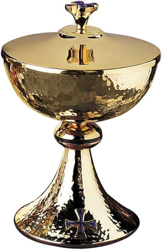 Azul esmalte Cruz Ciborium con tapa