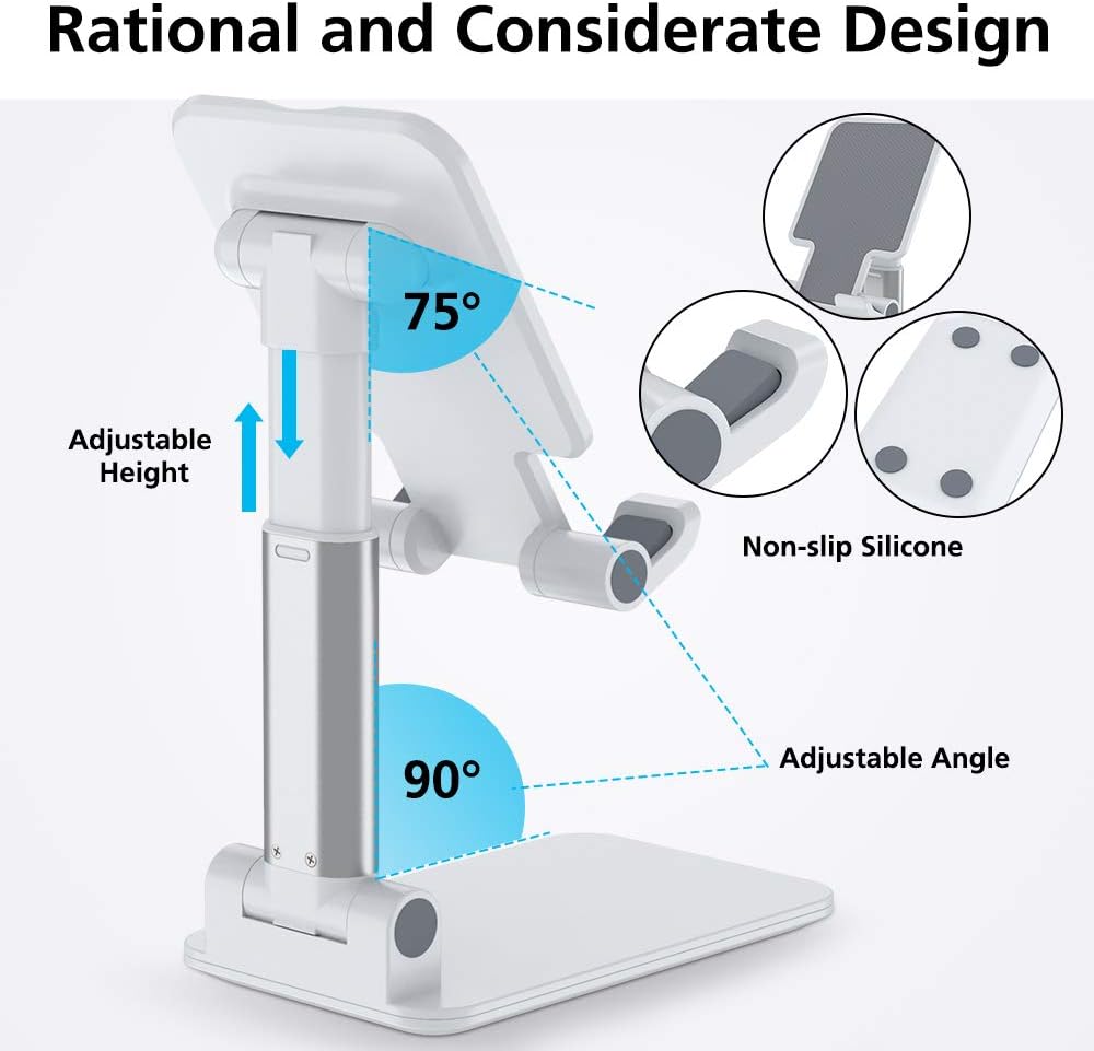 Phone Stand, VersionTECH. Adjustable Cell Phone Holder Dock Desktop Bracket for Desk Compatible with Nintendo Switch Tablet (4-9.7inch) iPad iPhone Xs XR 8 X 7 6 6S Plus SE 5 5S 5C Smartphone-White