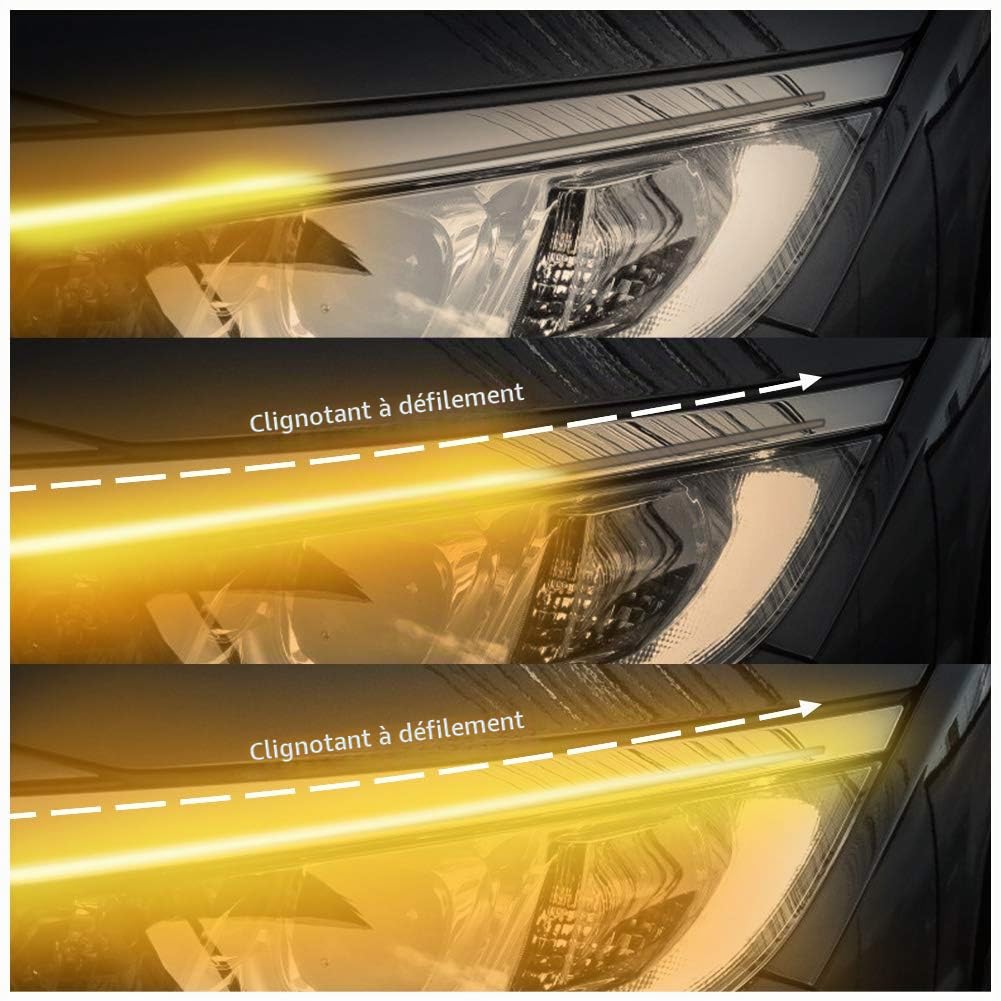 2 Pcs Feux Diurnes Bande LED, Bande De Phare LED, DRL Extérieur 23,6 DC 12V Pouces Bande LED Étanche Découpable Pour Voiture