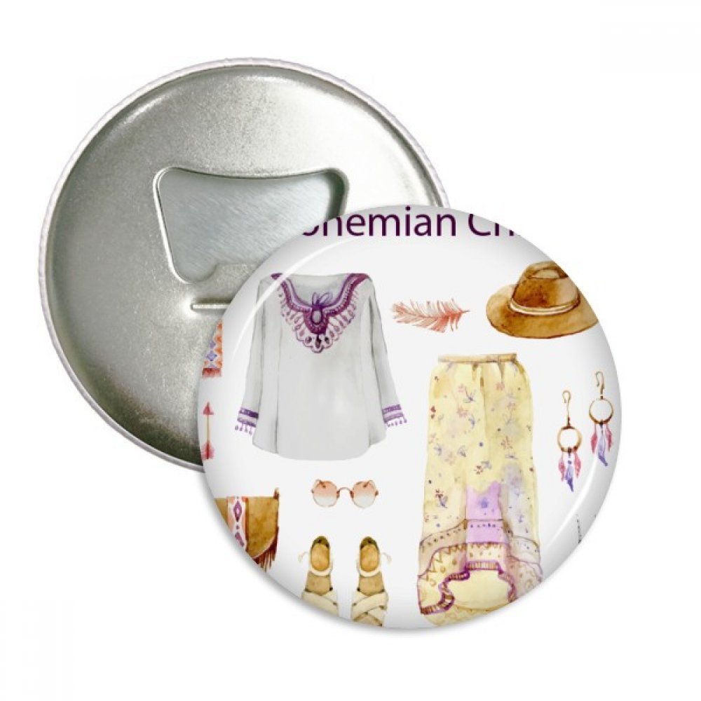 Décapsuleur aimanté bohème rond et badge argenté peint à la main