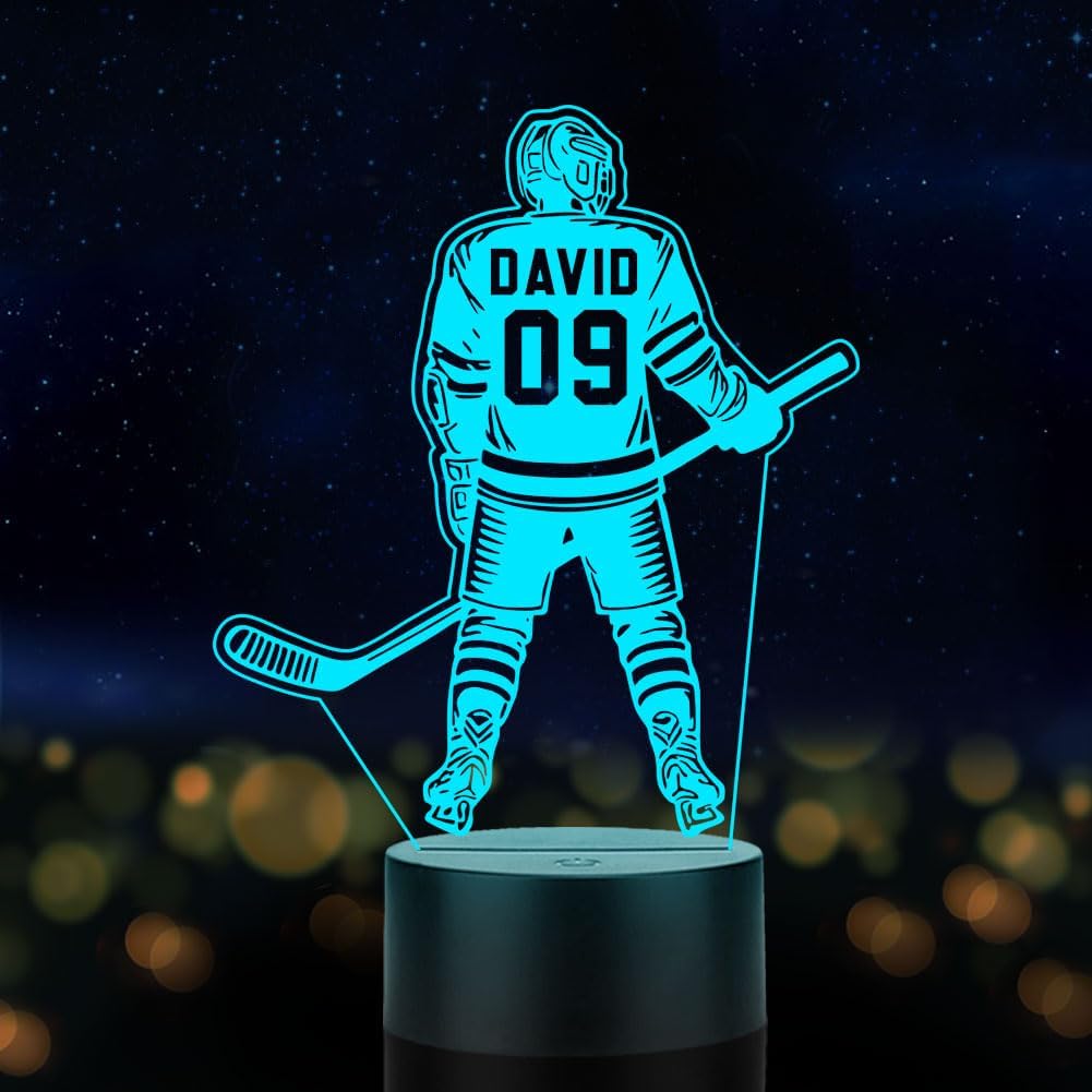 Personalized Hockey Gifts, Custom Name & Jersey Number Night Light for Hockey Team, Hockey Coach, Hockey Player, Table Lamp for Hockey Lover's Birthday, Christmas