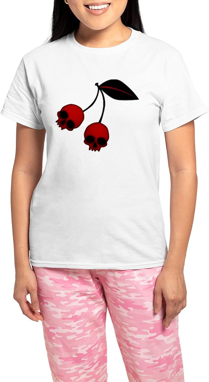 CafePress Skull Cherries Women's Light Pajamas Women's Novelty Cotton Pajama Set, Comfortable PJ Sleepwear