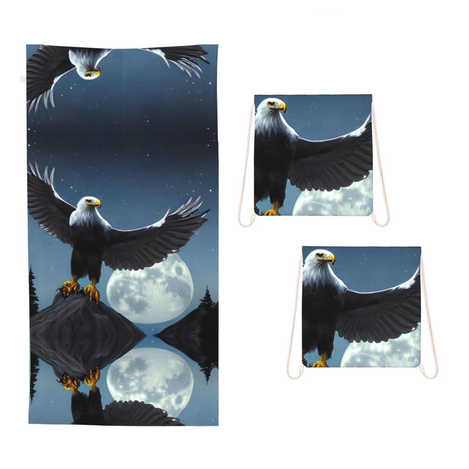 CNTDBU Eagle under the stars 2 in 1 Packable Towel Bag-Large Beach Towel with Stuff Sack, Super Absorbent Microfiber Travel Towel for Pool