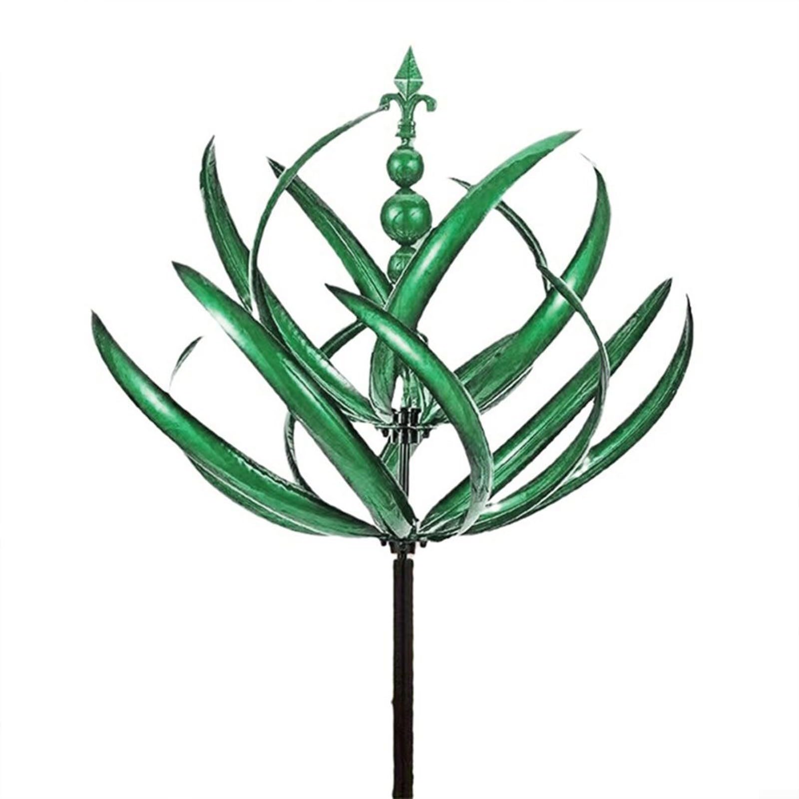 Vibrant Metal Wind Spinner, Garden Decoration Art Rotating Windmill Outdoor Ornament Yard Sculptures Weather Resistant Patio Decor Lawn Decoration Metal Craft 20x90cm in Blue Red Purple Green(Green)