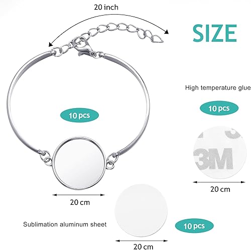 Miniatura 2 de Hicarer 10 pulseras de sublimación en blanco, bandejas de transferencia de pulseras redondas, base en blanco con 10 espacios en blanco redondos de