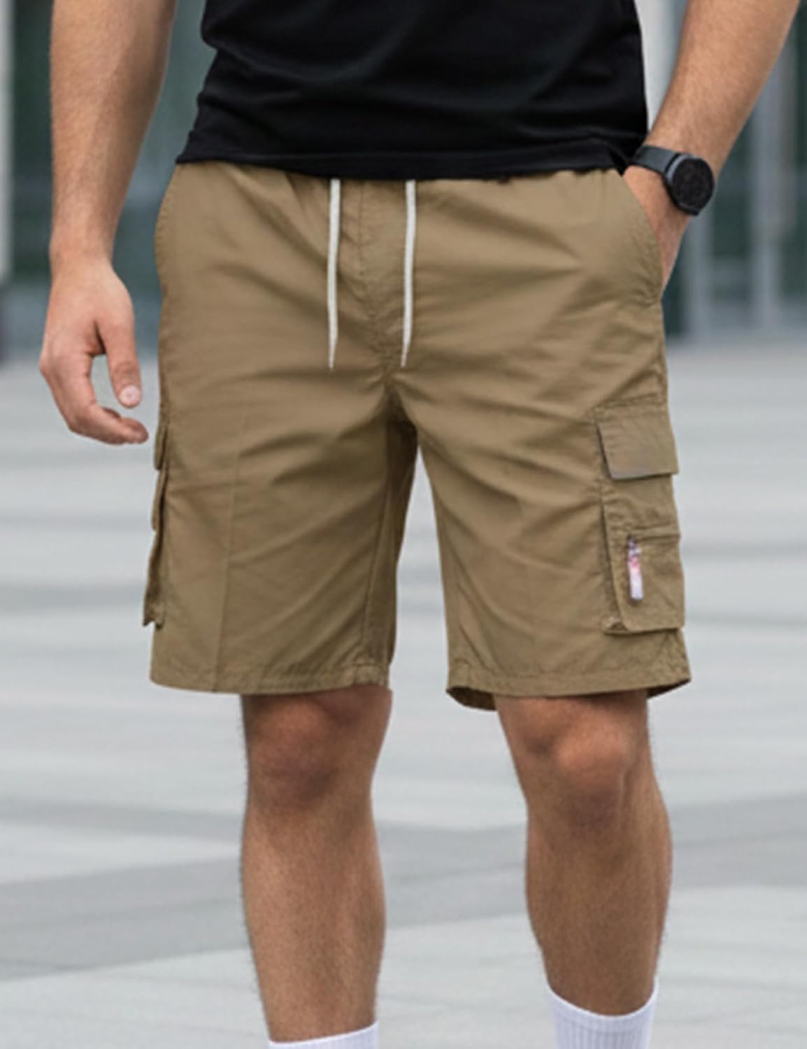 Mens Cargo Shorts Lightweight Drawstring with Multi Pockets for Summer Workout Outdoor Wear