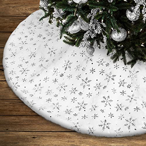 Lanpn Saia cobre pé para árvore de Natal de 30 cm, pequeno luxo pele sintética floco de neve redondas, capas para base tapete para decoração natalícia (prata, 30 cm)