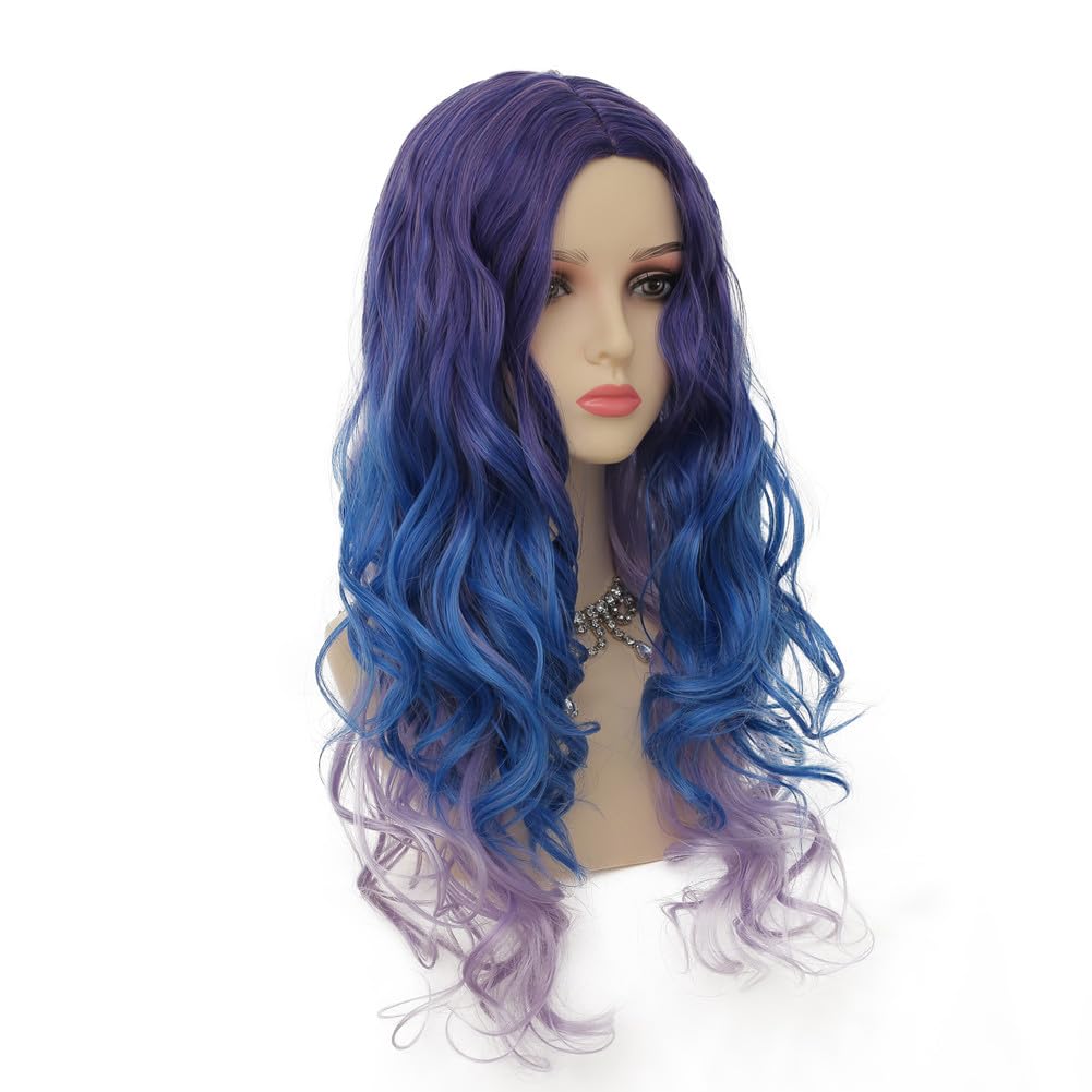 Blue and Purple Curly Women Wigs Long Wave Middle Part Synthetic Wig for Halloween Cosplay Wigs (Mixed Blue) - Image 3