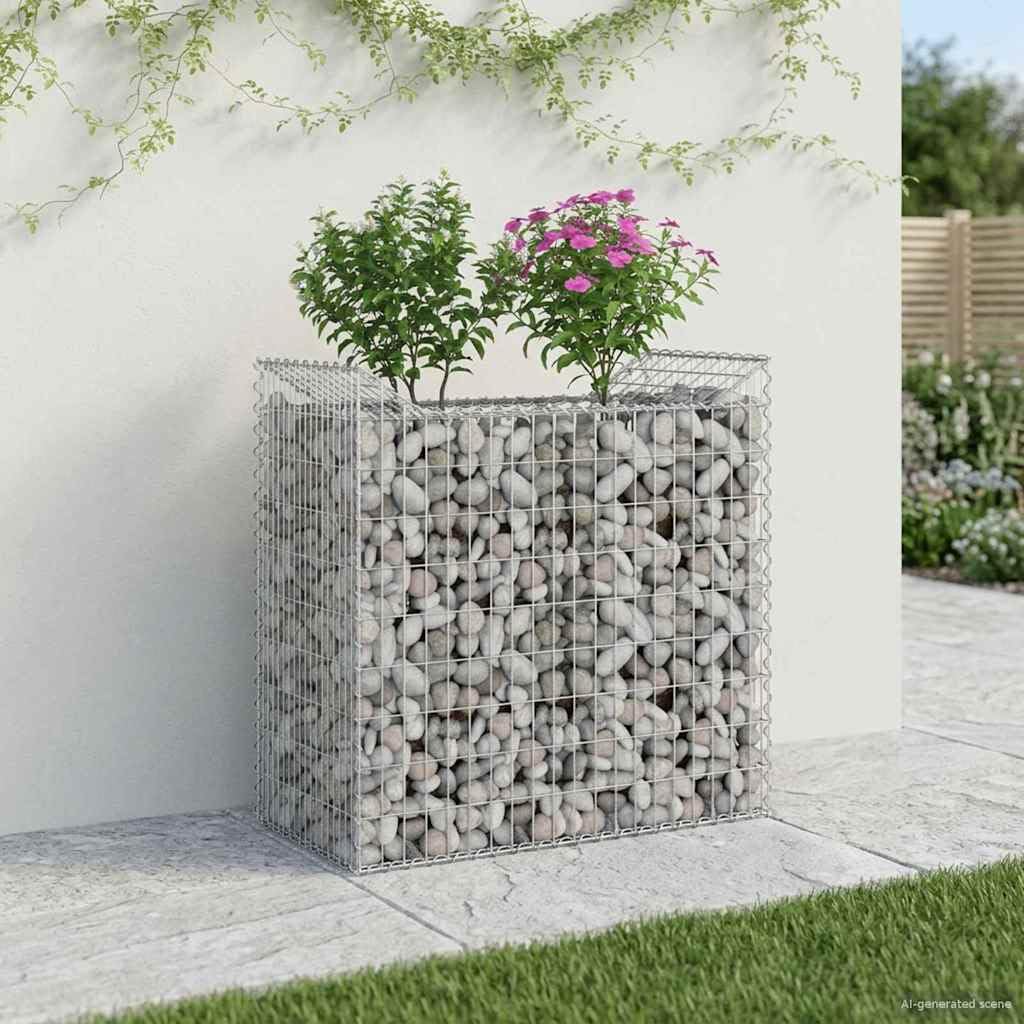 Gabionen-Hochbeet Silber verzinkter Stahl 50x100x100 cm robustes Zaunelement mit hoher für Gartenzaun Sichtschutz Terrasse Balkon Außenbereich