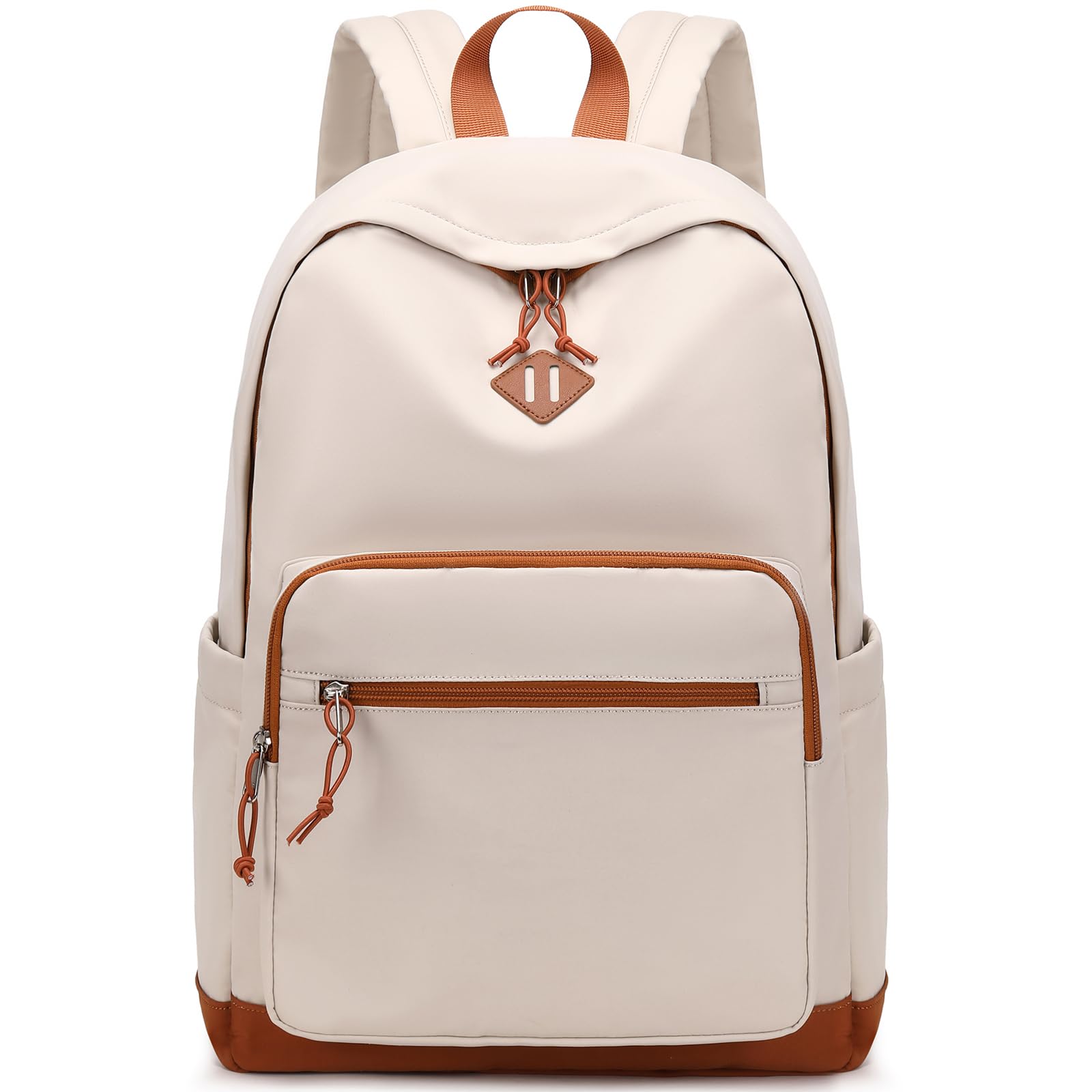 Lohol Classic Backpack for Girls Boys Teens, Lightweight Bookbag for School Travel College (Beige/Orange)