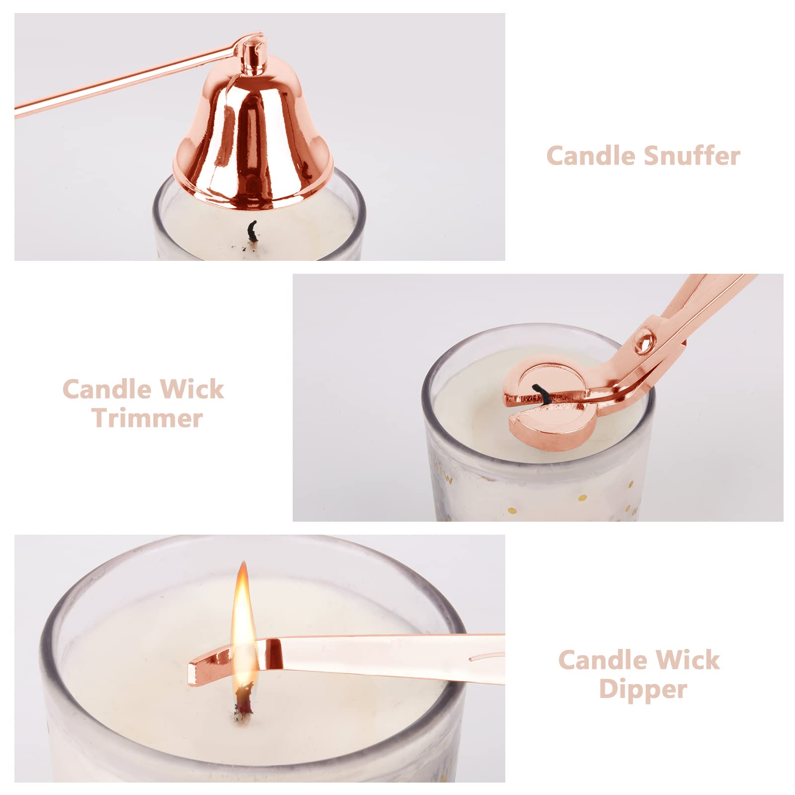 Kit D'entretien Bougie 3 En 1 QWORK - Éteignoir, Coupe-mèche, Releveur De Mèche - Acier Inoxydable Noir - 6